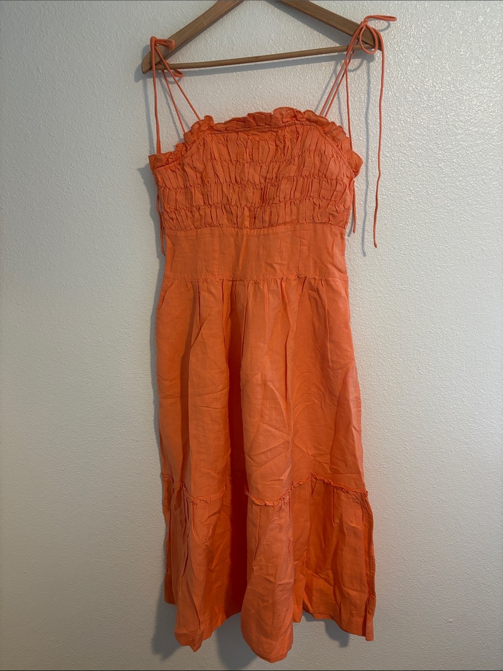 NWT Free People Cotton Linen Blend Late Checkout Midi Dress Size L Button Back